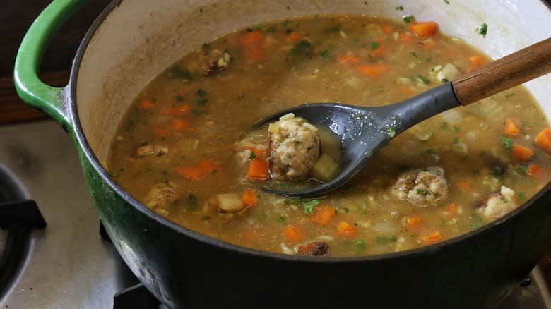 pot of chicken meatball soup