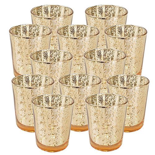 Just Artifacts Mercury Glass Votive Candle Holders (Set of 12)