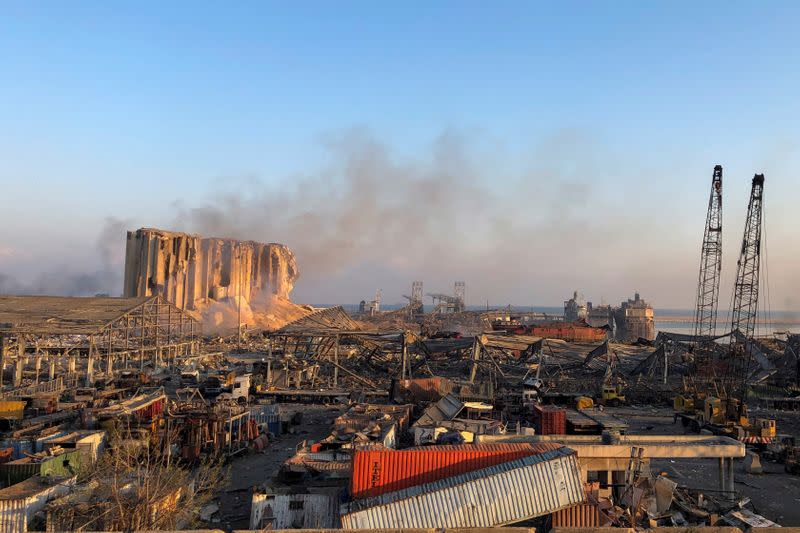 A view shows the aftermath at the site of Tuesday's blast in Beirut's port area