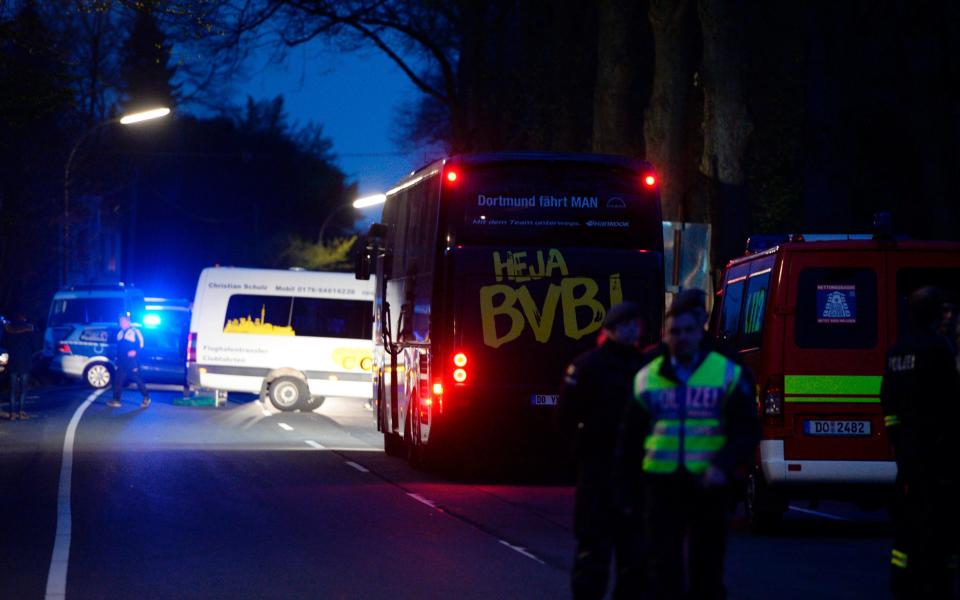 Scene of the Borussia Dortmund bus explosion - Credit: SASCHA SCHUERMANN/AFP