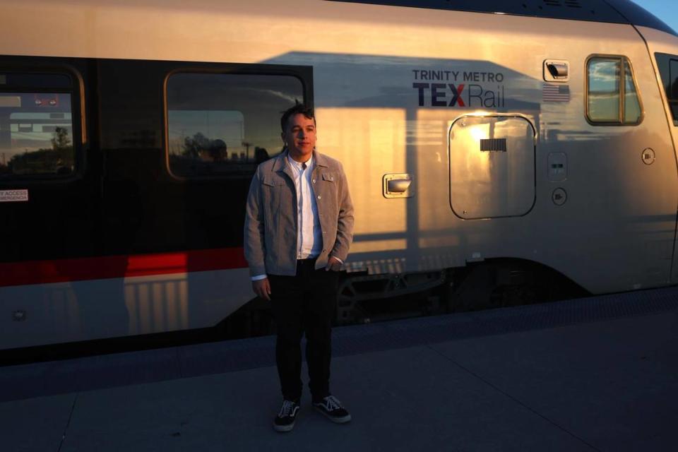 Christian Munoz poses for a portrait at the North Richland Hills/Smithfield Station on Tuesday, Nov. 1, 2022, in North Richland Hills. There is no direct public transportation to Munoz’s job so he walked miles on top of taking a train to his job when he temporarily didn’t have a car.