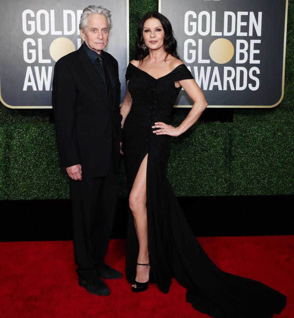 Michael Douglas and Catherine Zeta-Jones attending the Golden Globes in February 2021