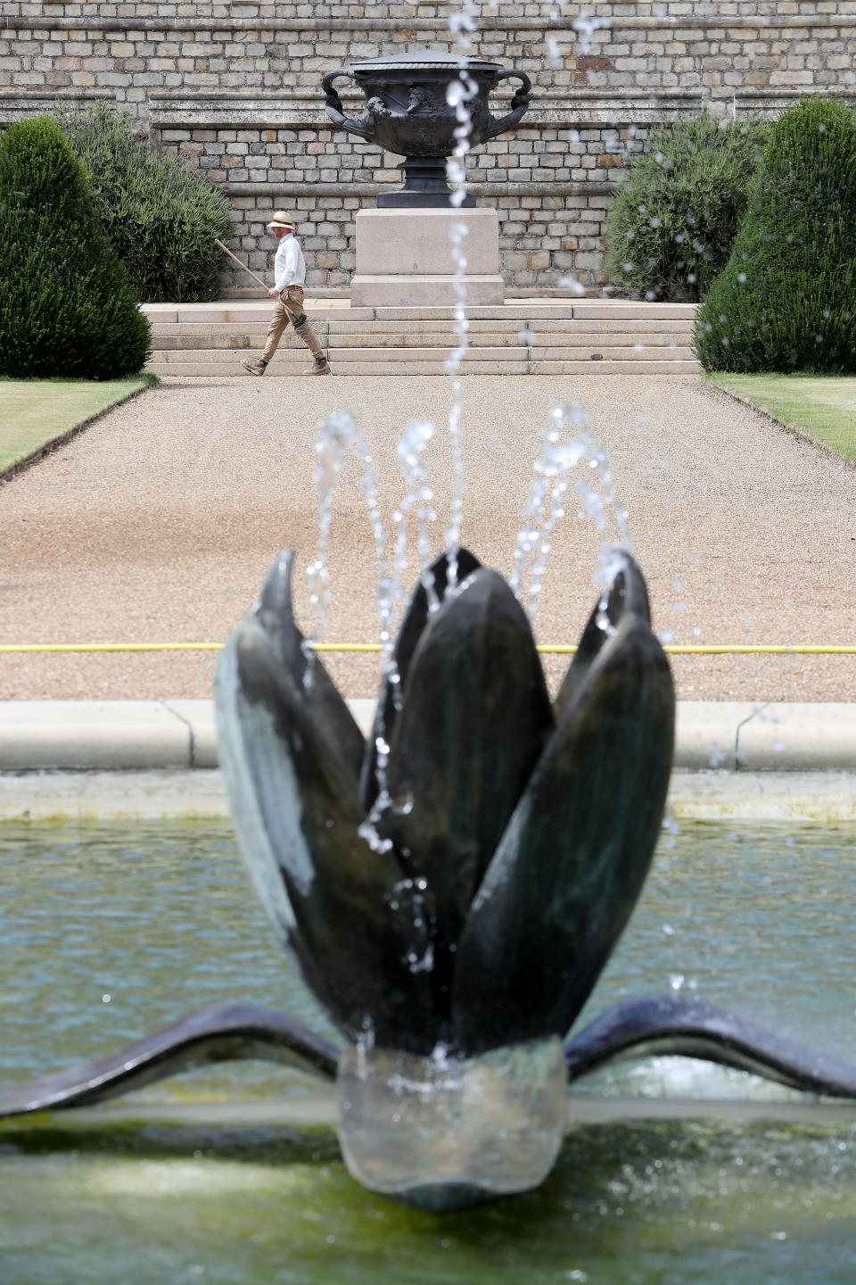 WINDSOR, ENGLAND - AUGUST 05:  Visitors look around Windsor Castle's East Terrace Garden as it prepares to open to the public at Windsor Castle on August 05, 2020 in Windsor, England. This is the first time in over forty years the gardens have been open to the public.  (Photo by Chris Jackson/Getty Images)