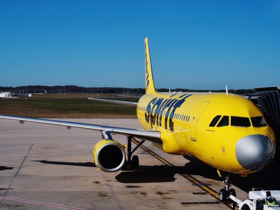 Spirit Airlines aircraft at the gate.