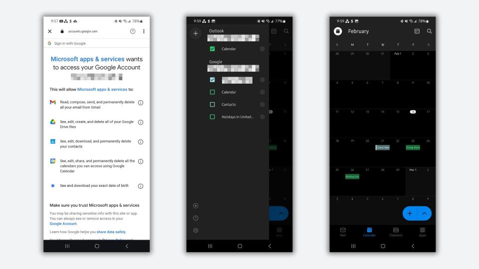 outlook and google calendar sync mobile