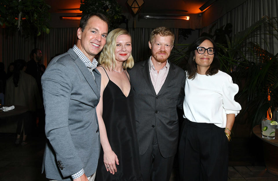 (L-R) Per Saari, Kirsten Dunst, Jesse Plemons and Sarah Aubrey attend the Los Angeles premiere of Max Original Limited Series "Love & Death" After Party at Chateau Marmont on April 26, 2023 in Los Angeles, California.