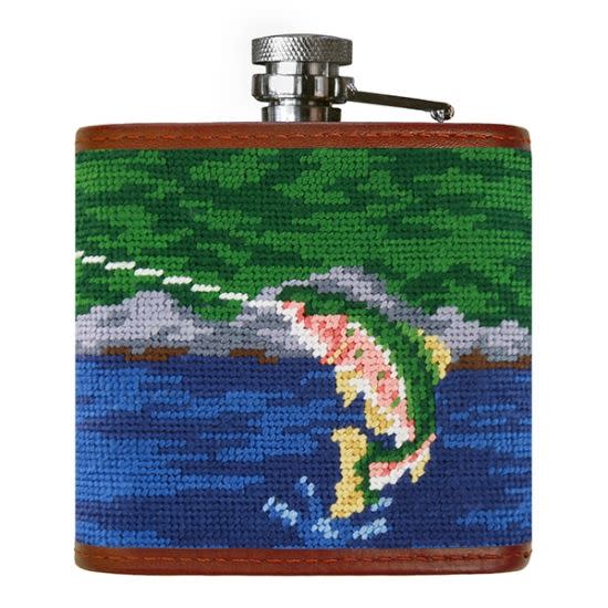 10) Fly Fishing Scene Needlepoint Flask