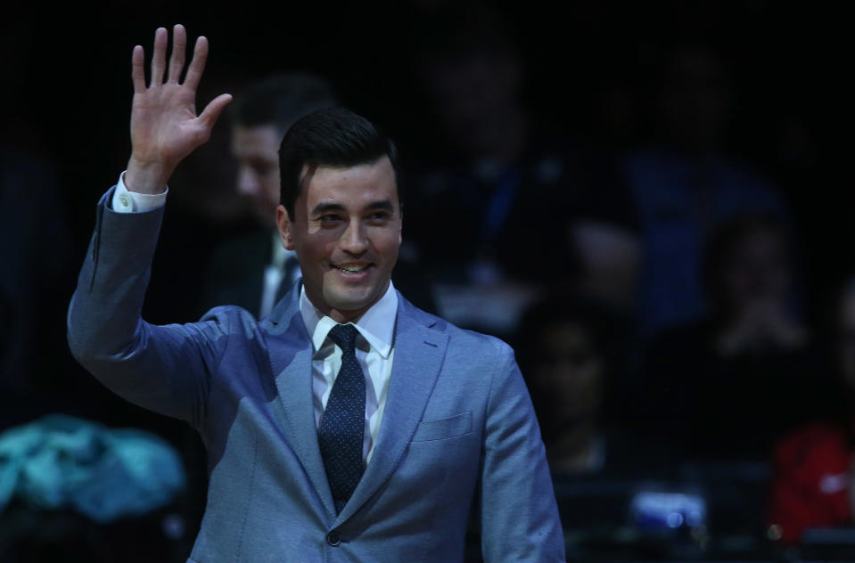 TORONTO, ON- OCTOBER 22  -   Raptors GM Bobby Webster walks up to get his ring as the Toronto Raptors open the season against the New Orleans Pelicans with a 130-122 overtime win  at  Scotiabank Arena in Toronto. October 22, 2019.        (Steve Russell/Toronto Star via Getty Images)