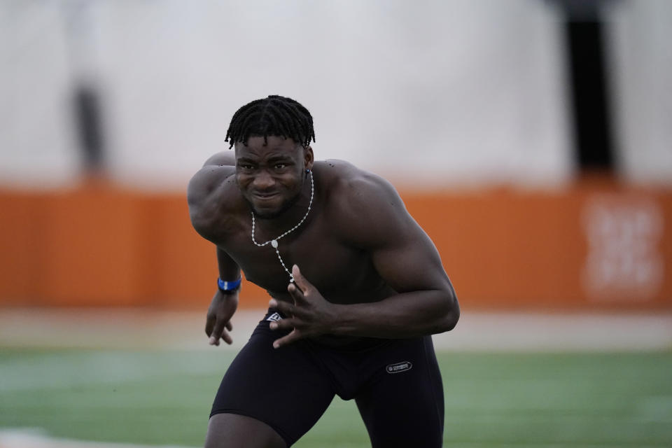 Texas linebacker Joseph Ossai put on a show at the school's Pro Day. (AP Photo/Eric Gay)