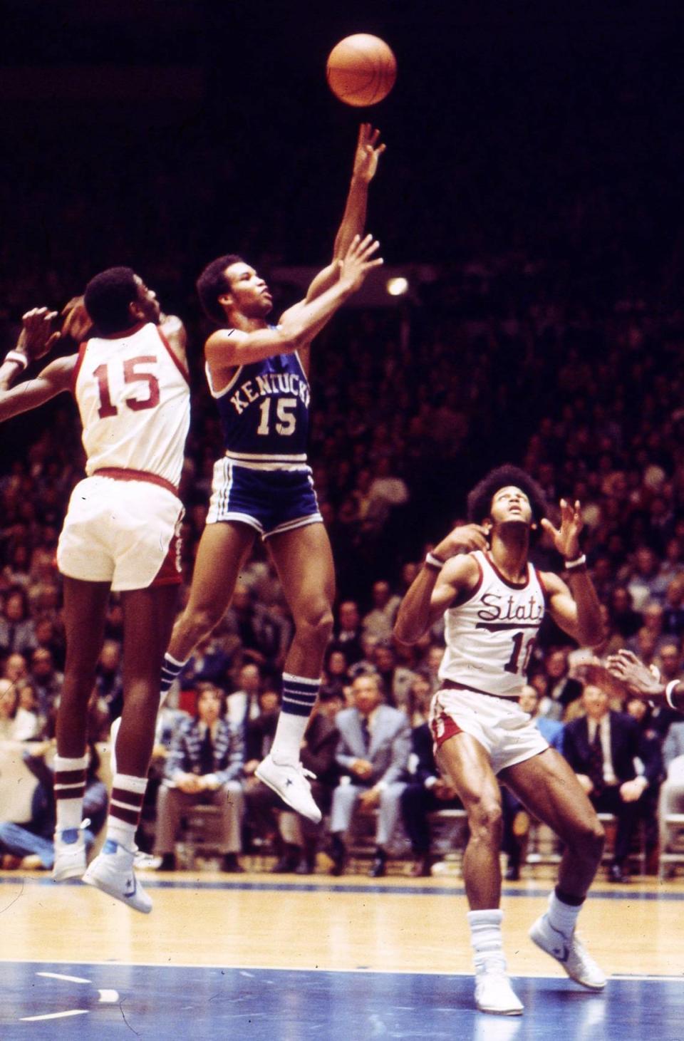 Kentucky’s Reggie Warford went up for a shot against Mississippi State on March 8, 1976, in Memorial Coliseum. It was Warford’s Senior Day game and the last regular-season game in Memorial for the Wildcats before they moved into Rupp Arena.