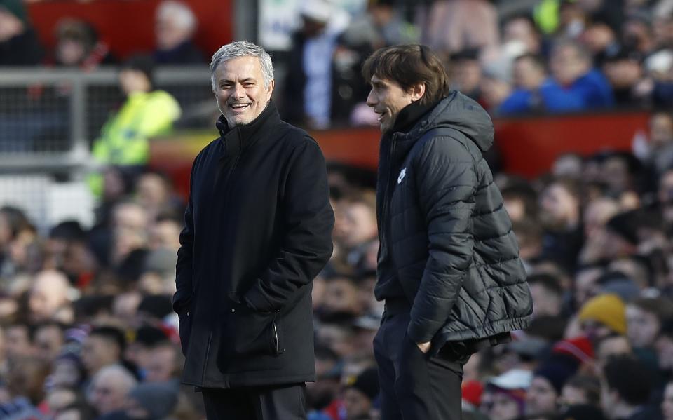 Antonio Conte and MJose Mourinho (left) seemed to get on just fine at Old Trafford