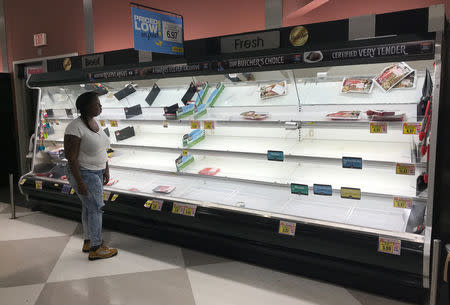 A customer looks on at a Harris Teeter grocery store that reopened today in Wilmington, North Carolina, U.S., September 17, 2018. REUTERS/Ernest Scheyder