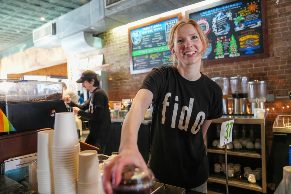 Manager Abbie Larsen makes a cold brew at Fido.