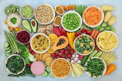 <span class="caption">Going plant-based doesn't have to mean spending more.</span> <span class="attribution"><a class="link " href="https://www.shutterstock.com/image-photo/plant-based-vegan-food-healthy-diet-1897845205" rel="nofollow noopener" target="_blank" data-ylk="slk:marilyn barbone/ Shutterstock;elm:context_link;itc:0;sec:content-canvas">marilyn barbone/ Shutterstock</a></span>