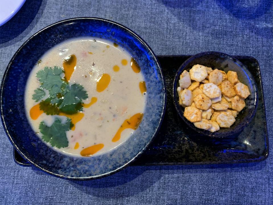 Peruvian Shrimp Chowder at Kyle G's Oyster & Wine Bar had shrimp, fish, potatoes and vegetables.