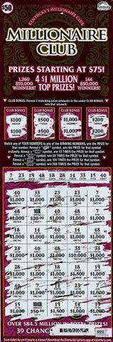 <p>Kentucky Lottery</p> Winning Millionaire Club scratch-off ticket