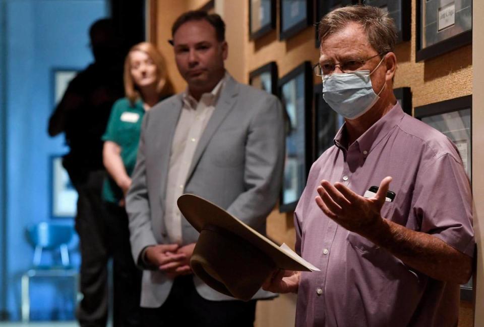 Doug Young of Basehor spoke Saturday, Sept. 18, 2021, during a town hall meeting featuring Kansas Senator Roger Marshall. Young read a statement about bringing people and political parties together rather than living in an America that has become so devisive. The event took place at the National Agricultural Center and Hall of Fame, in Wyandotte County.