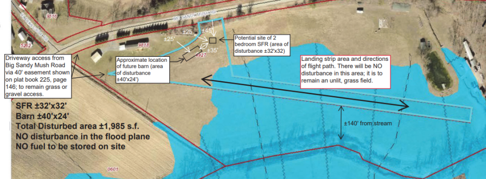 A map of the proposed landing strip off of Big Sandy Mush Road in Leicester.