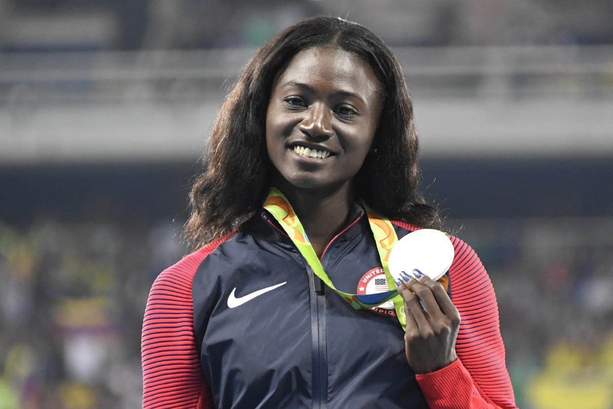 Tori Bowie won three Olympic medals in 2016. (Photo by Damien MEYER / AFP) (Photo by DAMIEN MEYER/AFP via Getty Images)