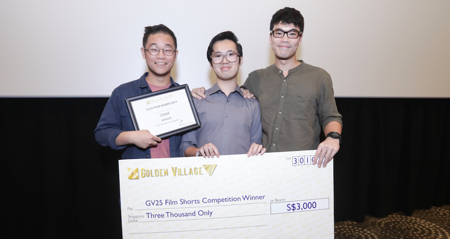 Winners of GV25 Film Shorts, The Moonmen – (from left) Joshuah Lim, Wesley Lim and Alvin Lim. (Photo: Golden Village)