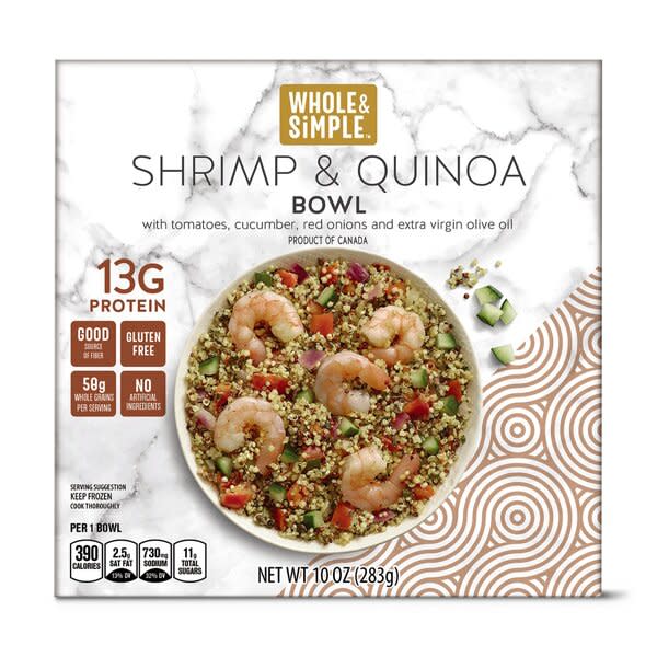 microwaveable shrimp and quinoa bowl