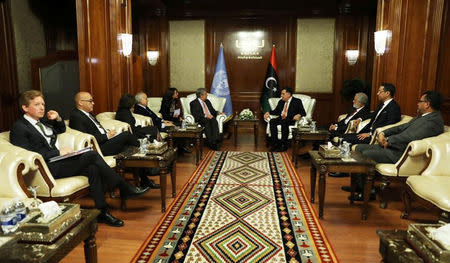 Libyan Prime Minister Fayez al-Sarraj meets with Secretary General of the United Nations Antonio Guterres in Tripoli, Libya April 4, 2019. The Media Office of the Prime Minister/Handout via REUTERS