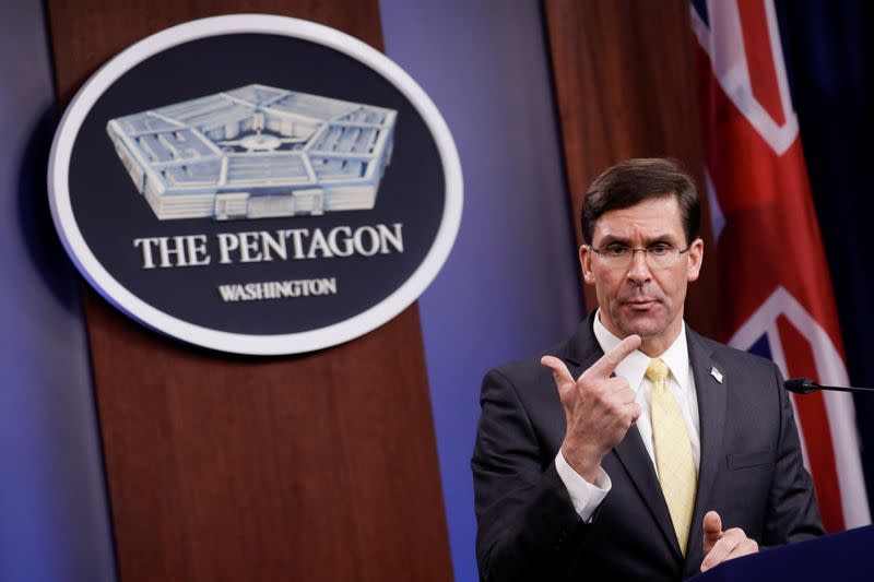 FILE PHOTO: U.S. Defense Secretary Mark Esper and Britain's Secretary of State of Defence Ben Wallace joint news confernce