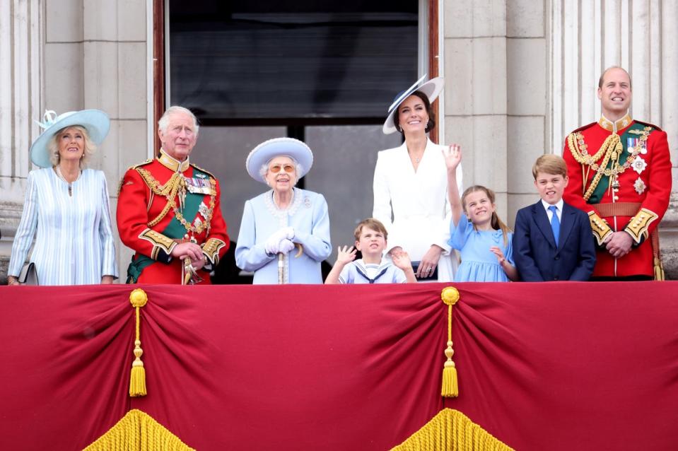 With her family on Buckingham Palace balcony for her platinum jubilee (Getty)