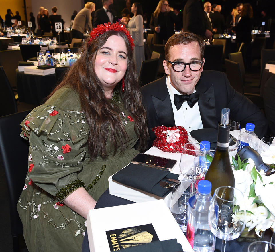 <p><em>Shrill</em> star Aidy Bryant and husband Conner O'Malley flashed soft smiles from their seats at the 73rd Primetime Emmy Awards.</p>