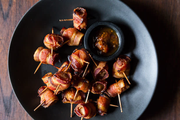 <strong>Get the <a href="http://food52.com/recipes/20525-the-elegant-hors-d-oeuvre-s-bacon-wrapped-water-chestnuts" target="_blank">Bacon-Wrapped Water Chestnuts recipe</a> by Genius Recipes via Food52</strong>