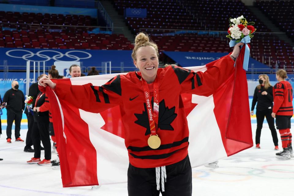 Sarah Fillier, seen above celebrating Canada's 2022 Olympic women's hockey gold medal, appears to have all the makings of the team's next big star.