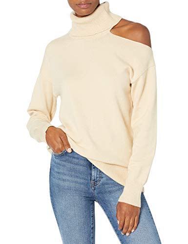 The Drop Women's Josephine Long Sleeve Cutout Loose Turtlenck Sweater , Crème Brulee, S