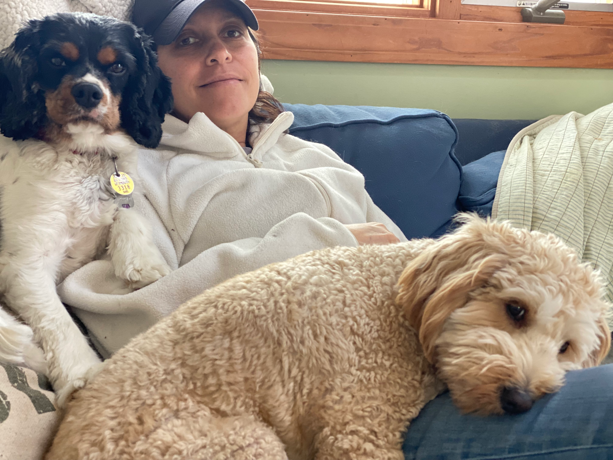 Jennifer Inzana Young with her two dogs, Bentley and Levi.