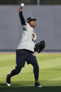 New York Yankees starting pitcher Luis Severino throws on an empty field, Monday, Oct. 14, 2019, at Yankee Stadium in New York on an off day during the American League Championship Series between the Yankees and the Houston Astros. Severino is scheduled to face Astros' ace Gerrit Cole in Game 3, scheduled for Tuesday afternoon in New York. (AP Photo/Kathy Willens)