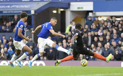 Richarlison of Everton with a shot on goal during the match between Everton and Chelsea - Credit: Getty Images