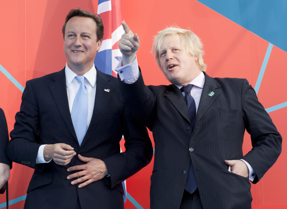 David Cameron and Boris Johnson during the' London 2012 One Year To Go' ceremony in Trafalgar Square. London