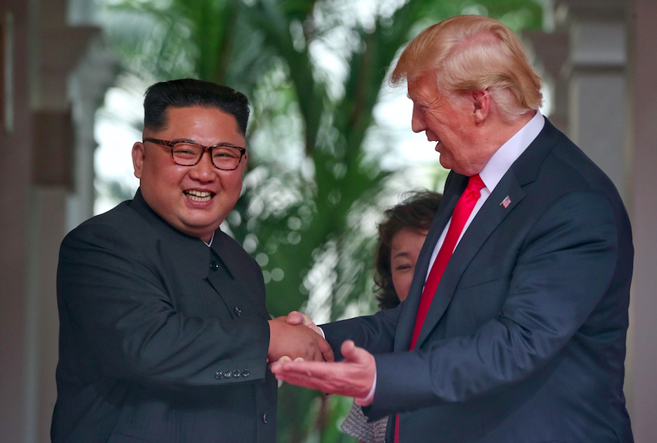 <em>Kim Jong-un met Donald Trump for a historic meeting in Singapore in June (Rex)</em>