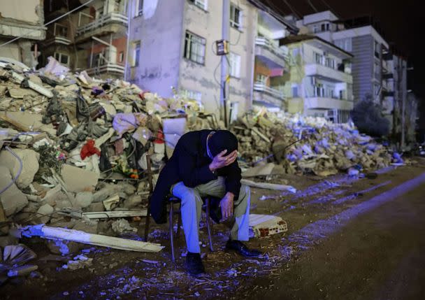 PHOTO: An elderly man reacts after a new 6.3 magnitude earthquake in Hatay, Turkey, Feb. 20, 2023. (Erdem Sahin/EPA-EFE/Shutterstock)