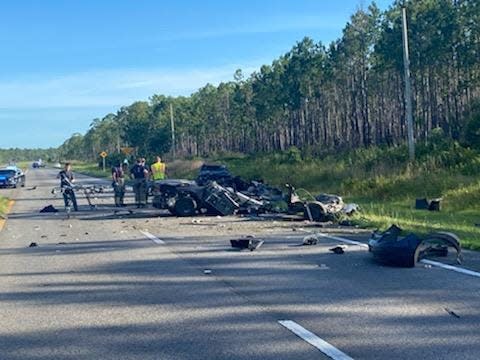 Debris was strewn across State 79 after Friday's crash.