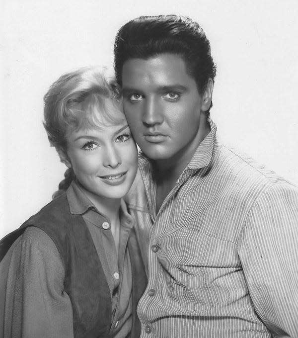 Cheek to cheek  (or cheek  for temple, at least): Barbara Eden and Elvis Presley were co-stars in &quot;Flaming Star.&quot;