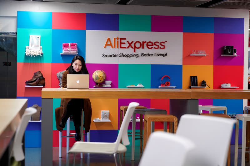 The logo of AliExpress is seen at Alibaba Expansion office at the Alibaba company's headquarters in Hangzhou