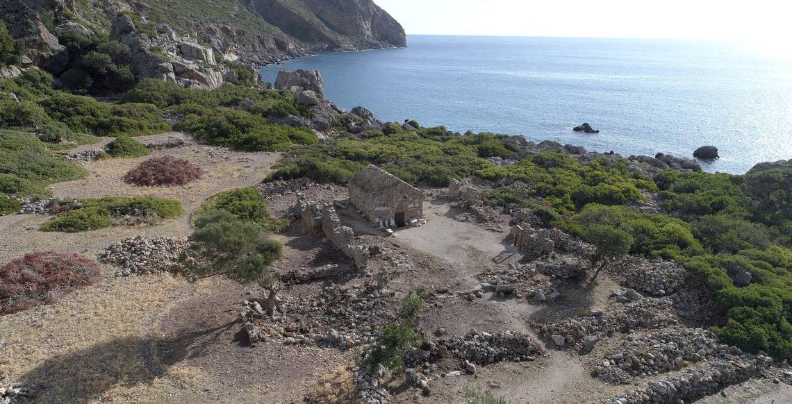 A Byzantine-era temple also stands at the site and overlooks the sea.