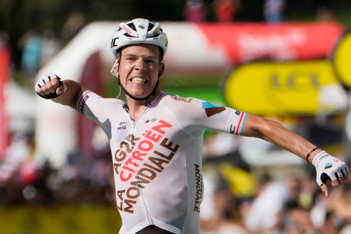 Bob Jungels celebrated a Tour de France stage victory in Chalet on Sunday (Thibault Camus/AP) (AP)