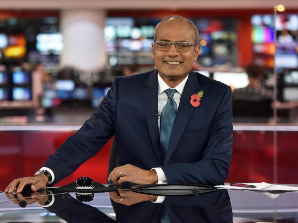 George Alagiah preparing to present BBC News at Six for the first time since his treatment for cancer: PA