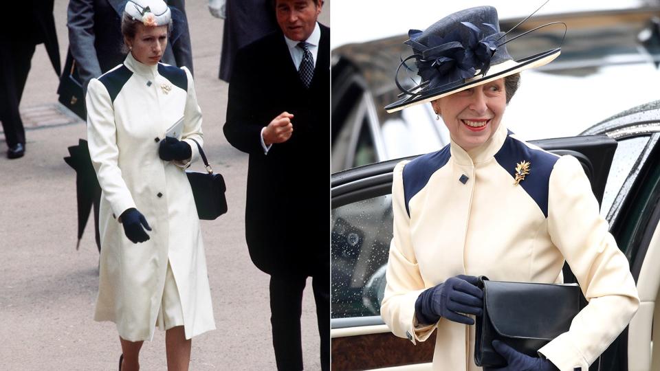 Princess Anne wears a cream and navy coat