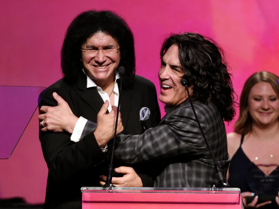 Gene Simmons, left, and Paul Stanley on stage at the ASCAP Pop Music Awards in Los Angeles in 2015.