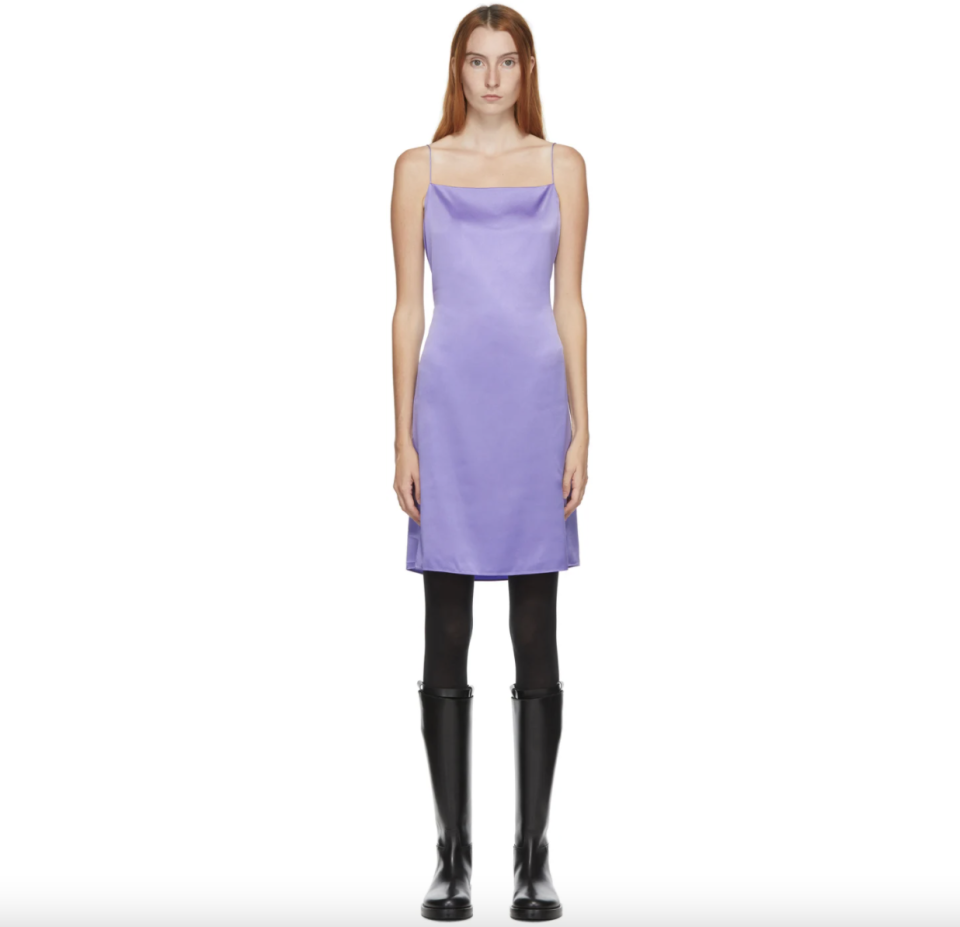 Helmut Lang Purple Silk Open Back Mini Dress. PHOTO: Ssense