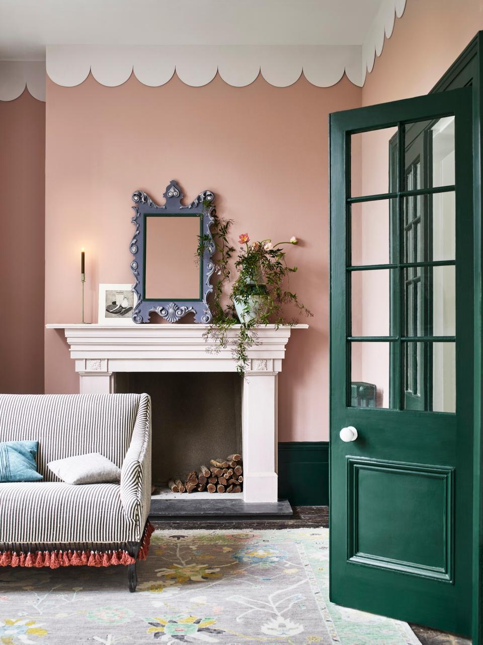Annie Sloan - Living room - Satin Paint in Knightsbridge Green and Pointe Silk, Piranesi Pink and Adelphi Wall Paint, Chalk Paint in Old Violet