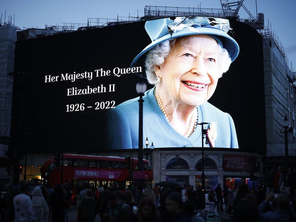 8 September 2022: A screen commemorating Britain's Queen Elizabeth II in Piccadilly Circus, London Britain (EPA)