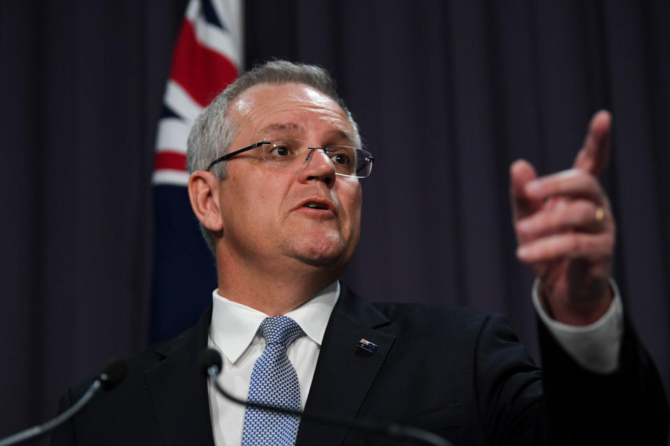 Prime Minister <a href="https://au.news.yahoo.com/food-terrorists-pm-introduces-tougher-penalties-fruit-sabotage-062151080.html" data-ylk="slk:Scott Morrison on Wednesday announced;elm:context_link;itc:0;sec:content-canvas;outcm:mb_qualified_link;_E:mb_qualified_link;ct:story;" class="link  yahoo-link">Scott Morrison on Wednesday announced</a> urgent and harsh new Commonwealth criminal penalties for contaminating food. Photo: AAP